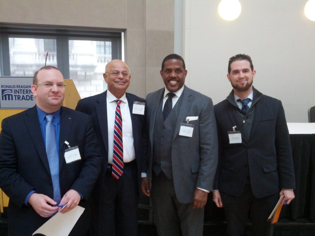 After the panel session (pictured left to right): David Loundy, Natwar Gandhi, Sen. Kevin Parker, Joshua Brockwell